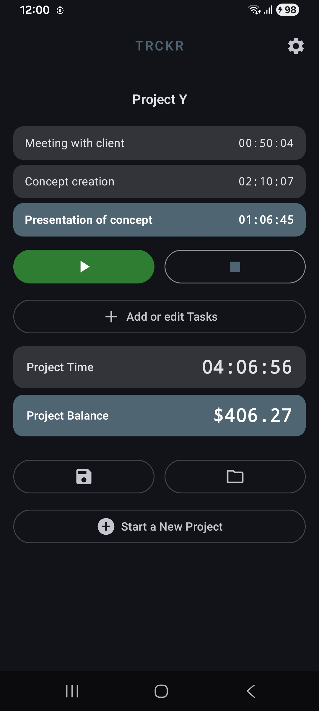 TRCKR tracker screen